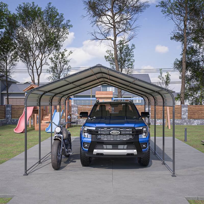 GDFStudio - Oliver Heavy Duty Outdoor Metal Carport with Waterproof Tarpaulin and Reinforced Base