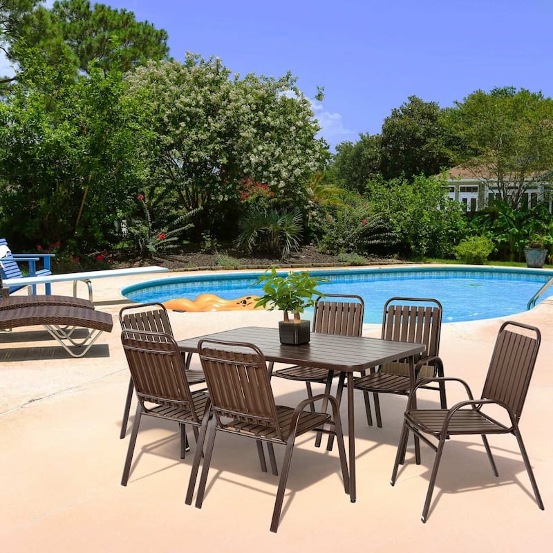 7-Piece Wicker Patio Dining Set with Cushioned Swivel Rockers