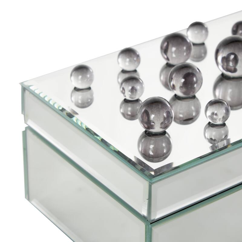 Glass Mirrored Jewelry Box with Pink or Black Bubble Textured Balls - Silver - Roche River Decor