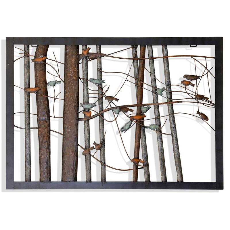 Branch Out - Alternative Iron Wall Art - Muted Bird Accents - Black Frame - 28 x 40