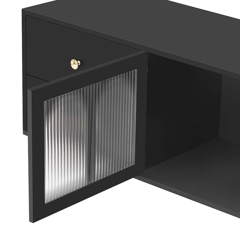 70.9"Modern TV Stand with Glass Doors - 4-Drawer Media with Adjustable Metal Legs