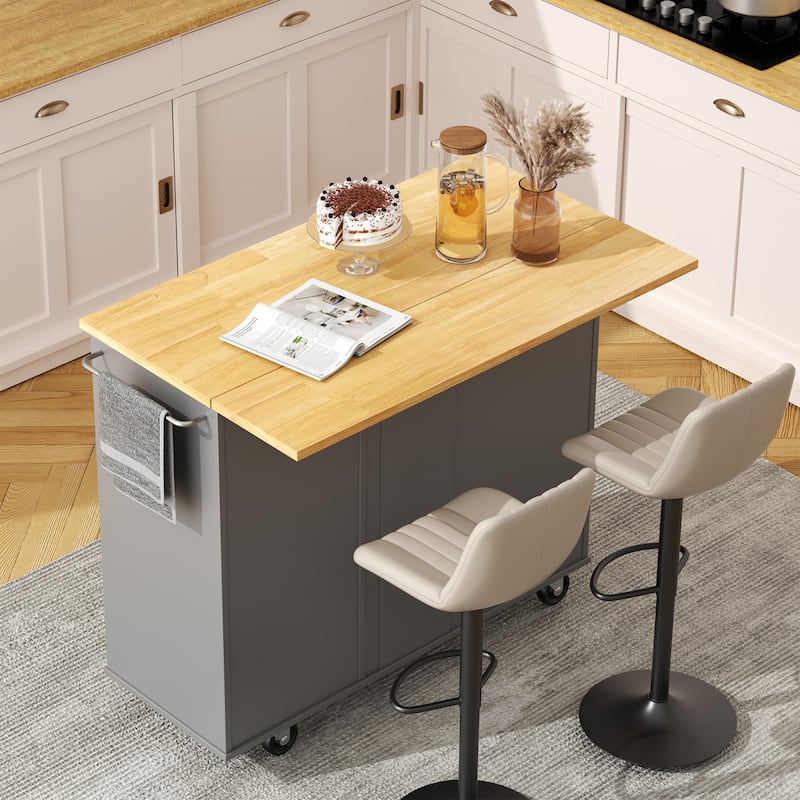 Rolling Kitchen Island with Storage Cabinet & 3 Drawers – Mobile Storage Cart with Extendable Countertop for Small Spaces