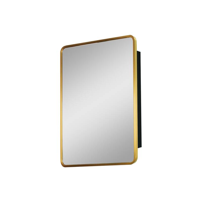 24X30 Inch Gold Metal Framed Wall Mount Or Recessed Bathroom Medicine Cabinet With Mirror