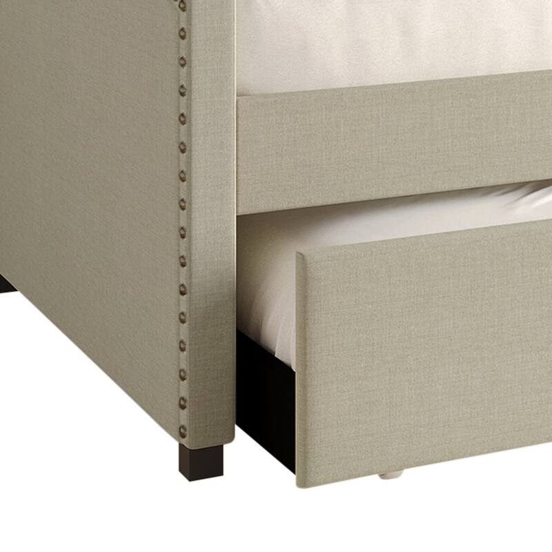 CraftPorch Minimalist Linen Upholstered Twin Daybed with Trundle