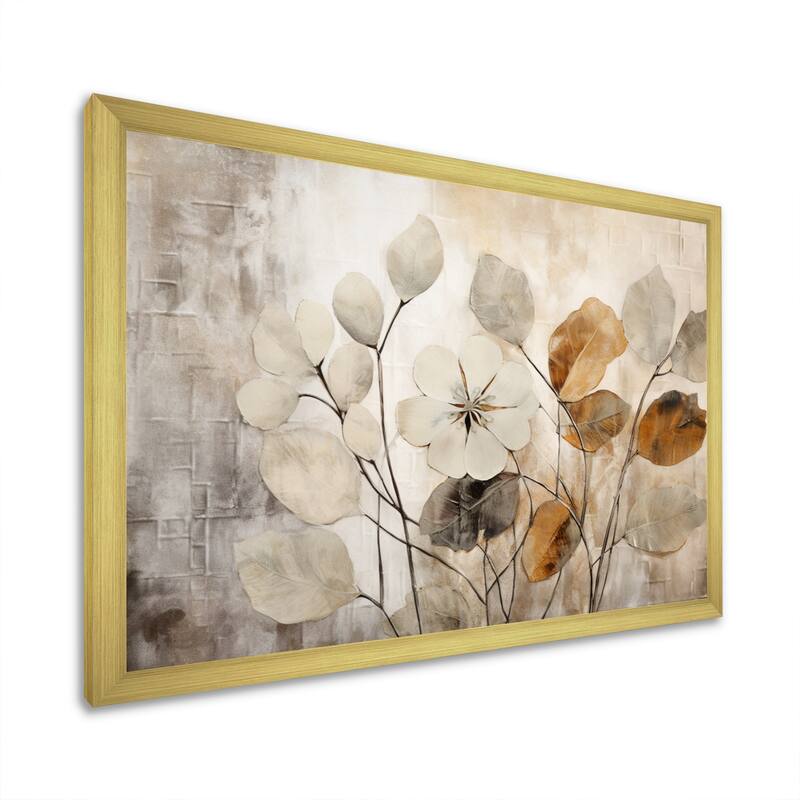 Designart "Beige Botanical Impressions III" Abstract Botanicals Framed Canvas Art Print