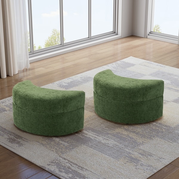 slide 2 of 6, 2 Set Moon Chenille Storage Ottoman Green
