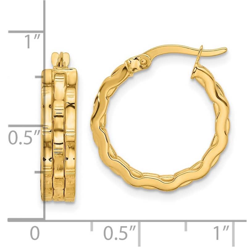 Curata 14k Yellow Gold Polished and Textured Hoop Earrings - 20x29mm