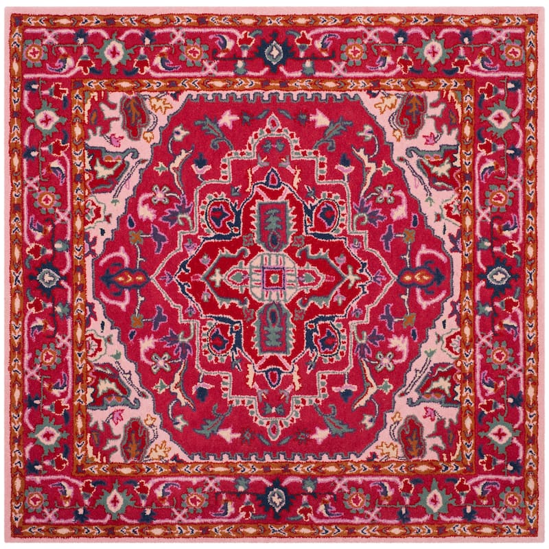 SAFAVIEH Handmade Bellagio Antine Modern Oriental Wool Rug - 5' Square - Red/Pink