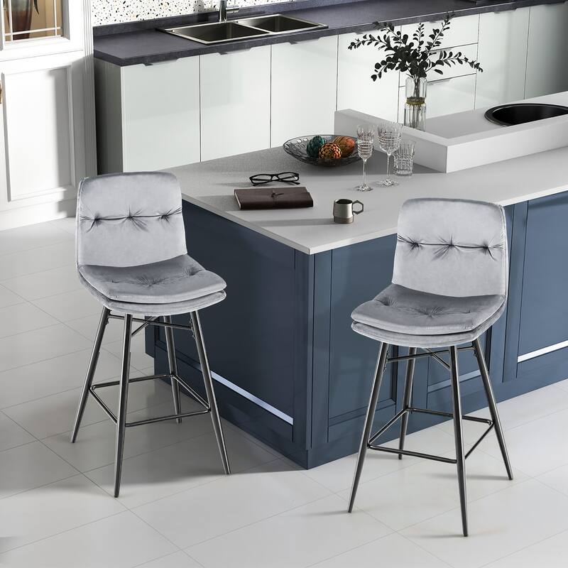 Costway Set of 2 Velvet Bar Stools Bar Height Kitchen Dining Chairs - See Details