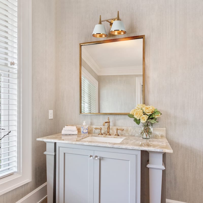 Nisa Modern Gold 2-Light Bathroom Vanity Lights Wall Sconces for Powder Room Bedside - L 14.2"* W 7.9"* H 9"