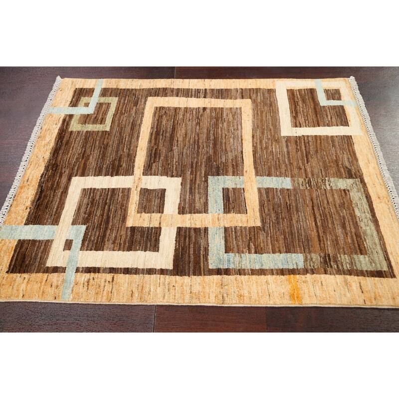 Geometric Gabbeh Kashkoli Oriental Wool Area Rug Hand-knotted Carpet - 3'7" x 4'6"