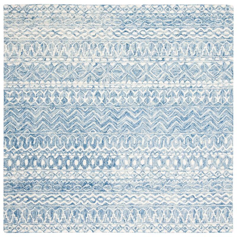 SAFAVIEH, Handmade Micro-Loop Fedosia Wool Rug - 5' Square - Blue/Ivory