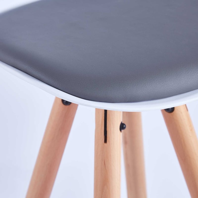 Bar Stools Set of 2 with Back,white and grey, Barstools Bar Height,wood leg Bar Chair, PU Upholstered Soft Case