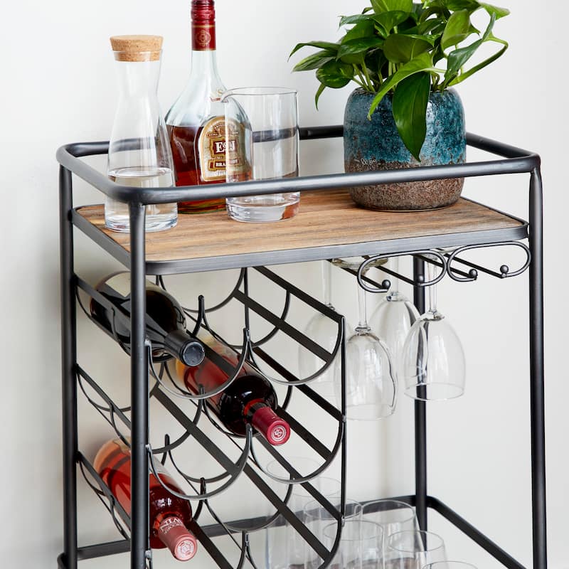 Wood Rolling 2 Shelves Bar Cart - Brown - Roche River Decor - 15"W x 20"L x 30"H