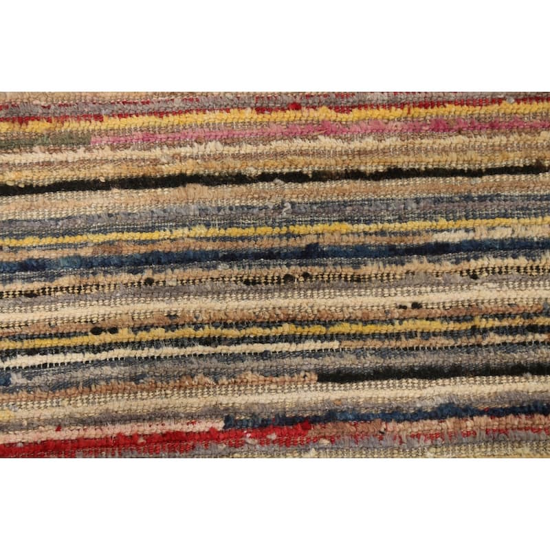 Striped Modern Gabbeh Kashkoli Area Rug Wool Hand-knotted Foyer Carpet - 3'1" x 5'2"