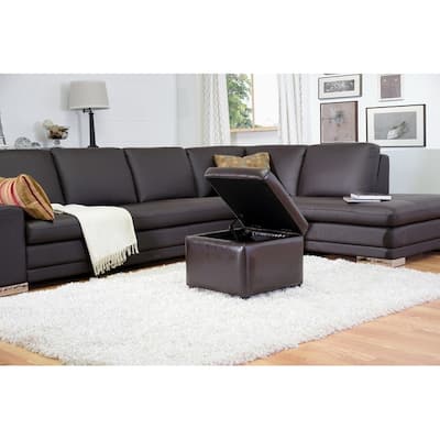 Dark Brown Full Leather Small Storage Cube Ottoman