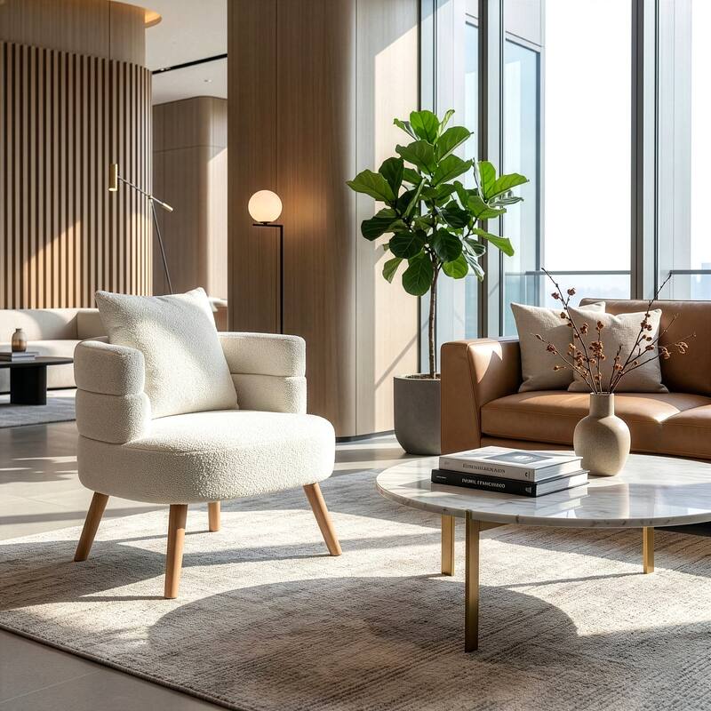 Azana White Boucle Accent Chair with Wood Legs