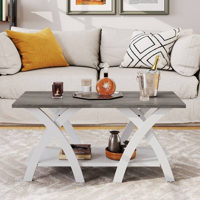 Gymax 40'' Coffee Table w/ Storage Shelf w/X-shaped Legs for Living