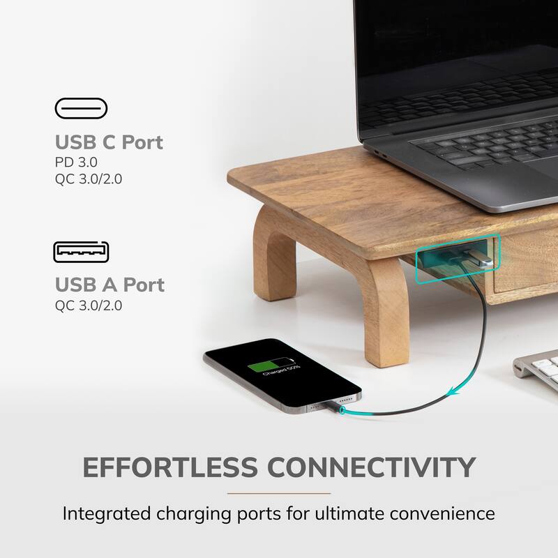 Jani Wood Monitor Stand Riser Desk - Ergonomic Design Stand, Desktop Organizer Table for Home, Office Workspace, Gaming Desk