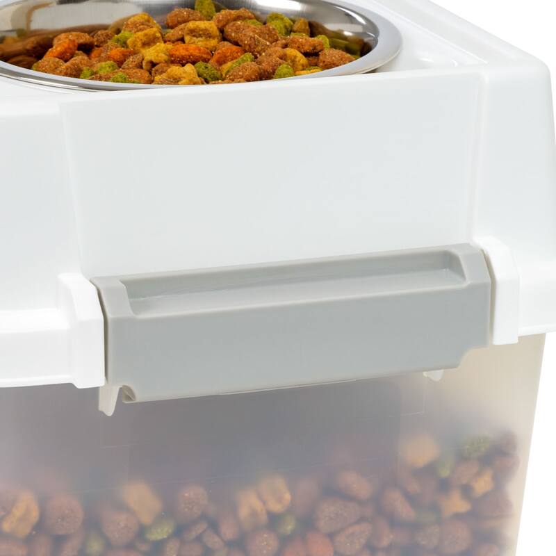 Elevated Feeder with Airtight Pet Food Storage and Removable Bowls, White
