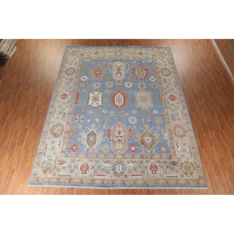 Palace Size Blue Oushak Large Area Rug Hand-Knotted Wool Carpet - 12'0" x 14'11"