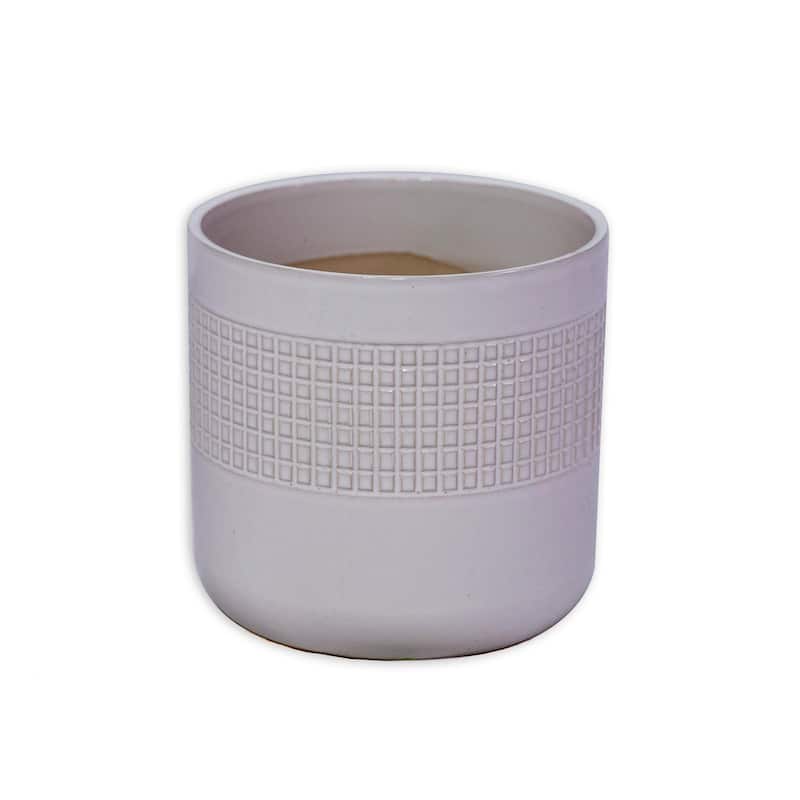 Set of 3 Grid Ceramic Flowerpot, Modern Planter for Patio, Garden, Windowsill