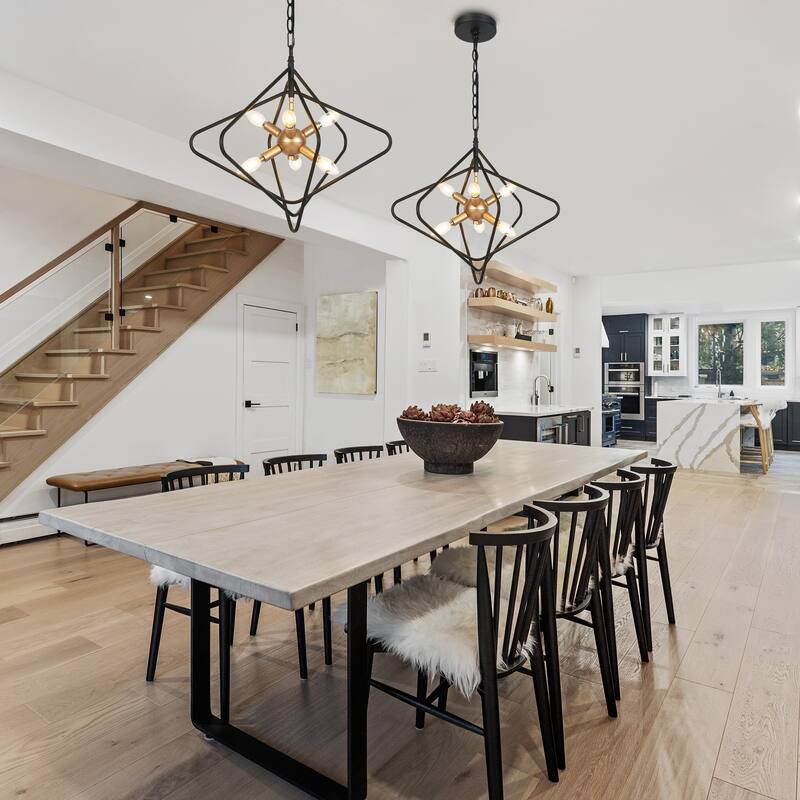 Modern Geometric 6-Light Black Gold Chandelier Sputnik Large Pendant Light Fixture for Kitchen Dining Room - 28.3 " × 19.7 "