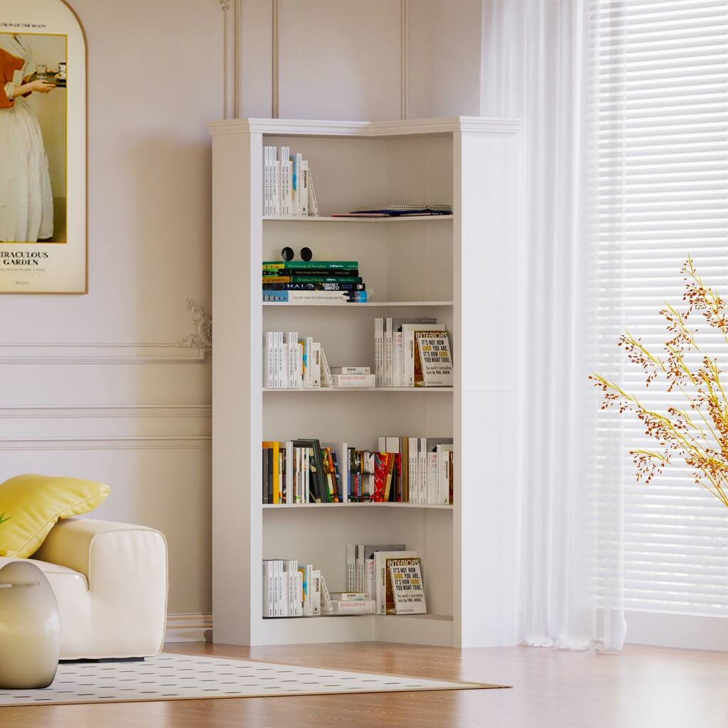 5-Tier Open Corner Bookshelf, Sturdy & Durable, High Environmental Protection