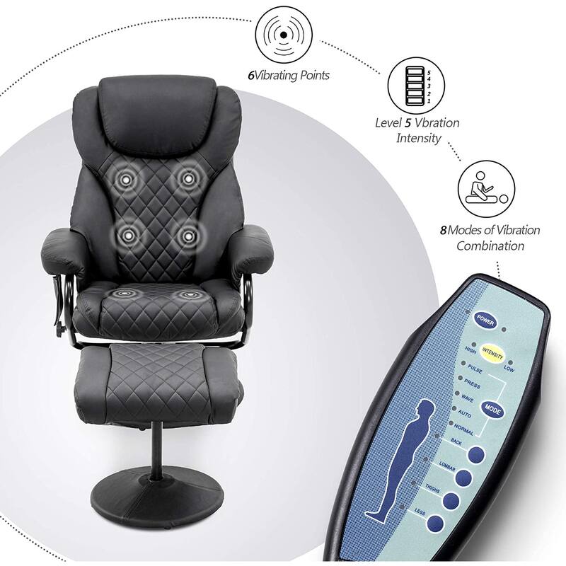 MCombo Faux Leather Swivel Massage Recliner with ottoman