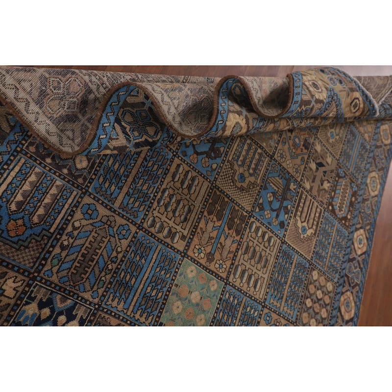 Garden Design Bakhtiari Persian Vintage Rug Handmade Blue Wool Carpet - 6'11"x 10'2"