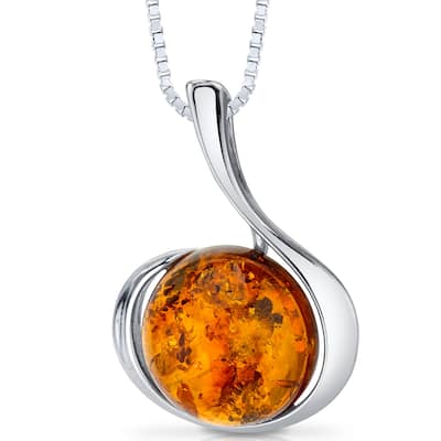Amber Large Round Pendant in Sterling Silver