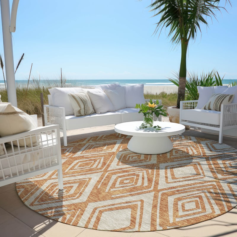 Machine Washable Indoor/ Outdoor Chantille Contemporary Diamonds Rug - Paprika - 8' x 8'