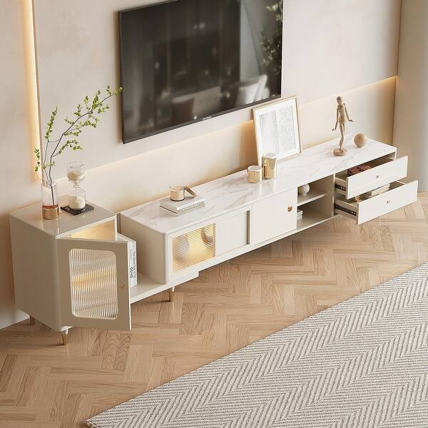 JASIWAY Light Luxury Expansion Rock Panel TV Stand , Beige - Bed Bath & Beyond