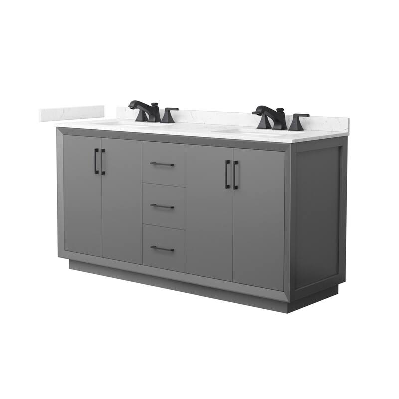 Wyndham Collection WCF4141-66D-VCA-US3MXX Strada 66" Free Standing - Dark Gray / Carrara Cultured Marble Top / Matte