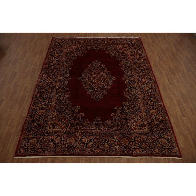 Hand Knotted Oriental 100% Wool Carpet Traditional Floral Red Mahal Area Rug - 13' 10'' X 10' 4''
