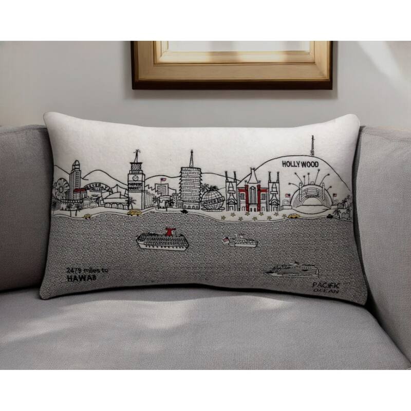 HomeRoots 25" White Los Angeles Daylight Skyline Lumbar Decorative Pillow - Bed Rest - Polyester