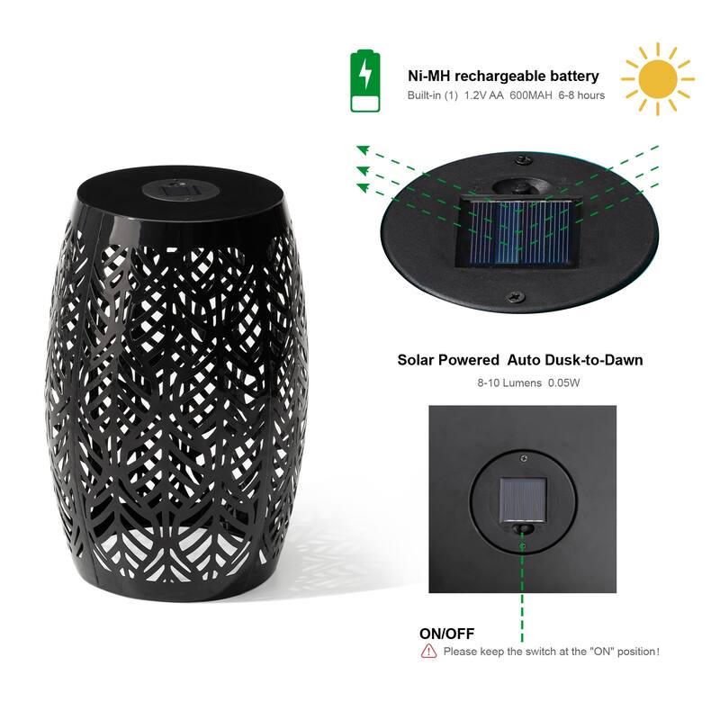 Glitzhome 18"H Outdoor Metal Side Table Garden Stool with Solar Lights