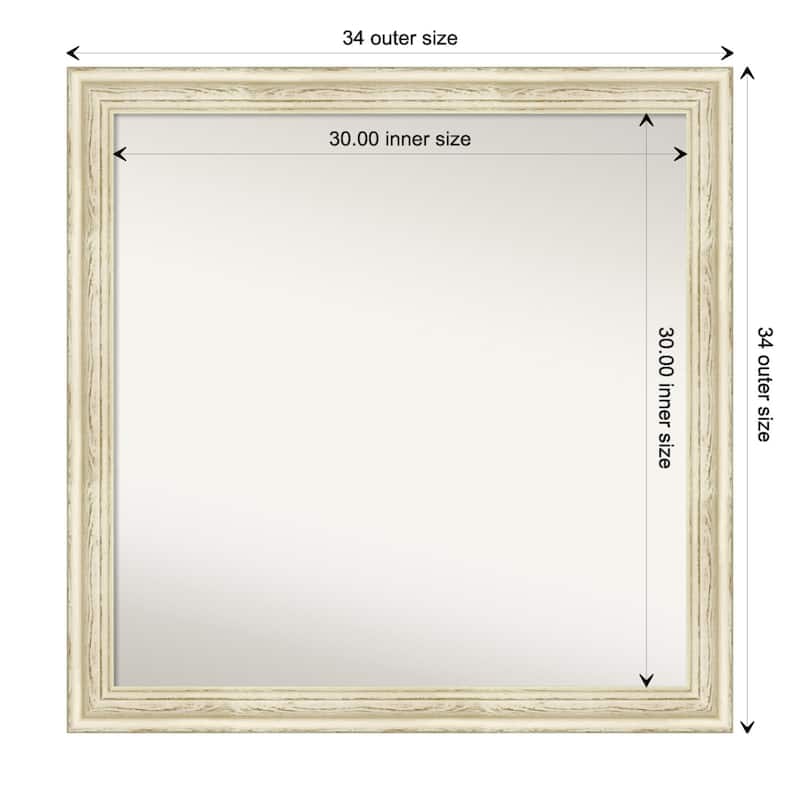 Country White Wash Framed Non-Beveled Custom Wall Mirror, Bathroom Vanity Mirror - Outer Size: 34.5 x 34.5