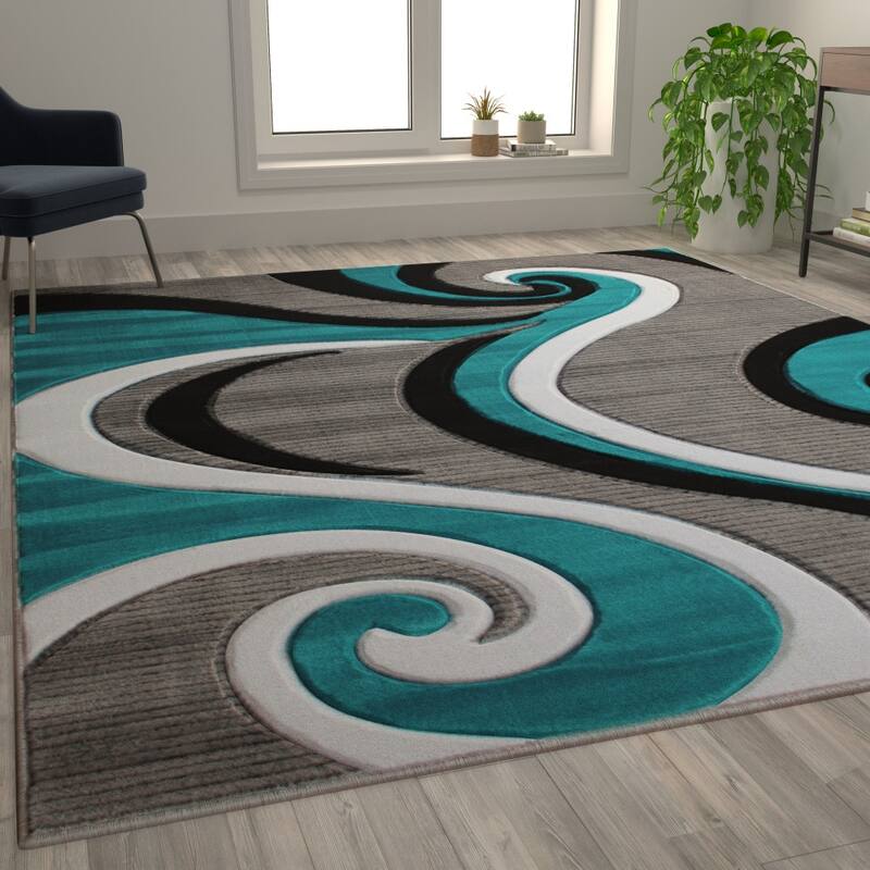 Modern High-Low Sculpted Swirl Design Abstract Area Rug