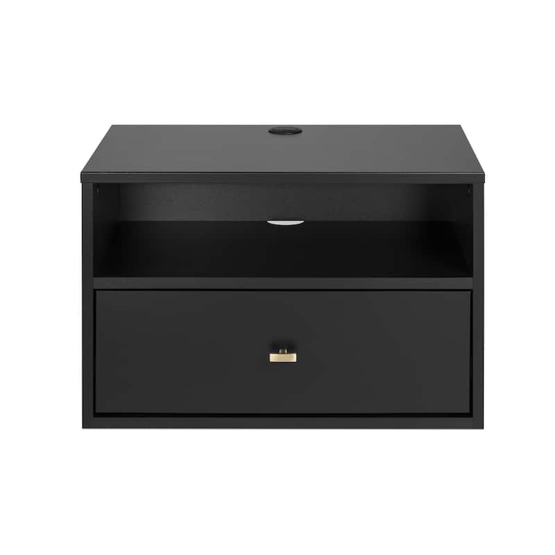 Prepac 1 Drawer Floating Nightstand with Open Shelf, Wall Mounted Nightstand, Contemporary Bedroom Furniture