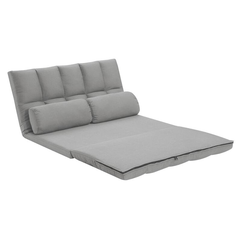 HomeRoots 45" Gray Futon Convertible Sleeper Loveseat and Toss Pillows - 44.5' X '22.8' X '26.4