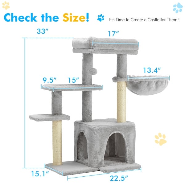 dimension image slide 8 of 12, EROMMY Cat Tree – Multi-Level Cat Tower with Sisal Scratching Posts & Swing Ball, Modern Cat Furniture for Indoor Cats