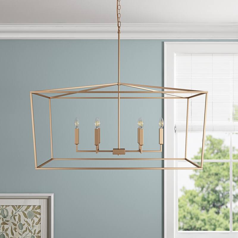 Farmhouse Rectangle 6-Light Kitchen Island Chandelier Over Table