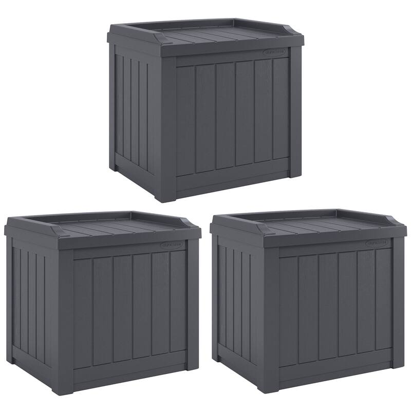 Suncast 22 Gal Outdoor Patio Small Deck Box w/Storage Seat, Cyberspace (3 Pack) - 17.5