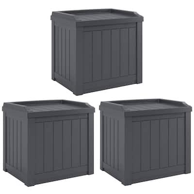 Suncast 22 Gal Outdoor Patio Small Deck Box w/Storage Seat, Cyberspace (3 Pack) - 17.5