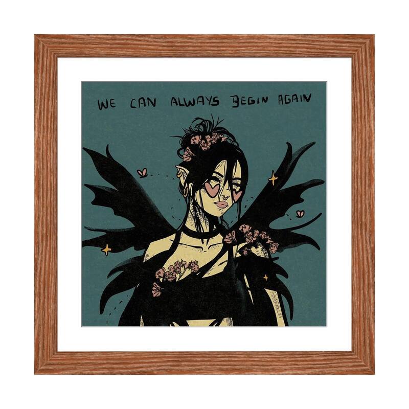 iCanvas "We Can Always Begin Again" by Illunatica - Walnut - 24x24x1
