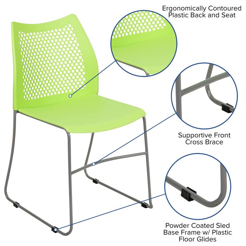 661 lb. Capacity Stack Chair with Air-Vent Back and Powder Coated Sled Base