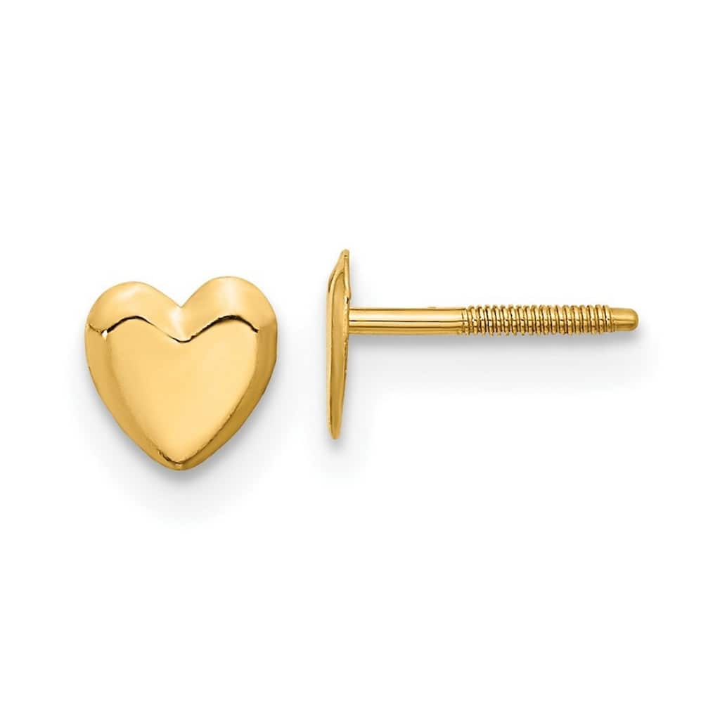 Curata 14k Yellow Gold Polished Screw back 5mm Heart Post Earrings
