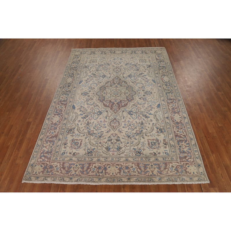 Traditional Tabriz Persian Vintage Rug Hand-Knotted Wool Carpet - 6'8" x 9'7"