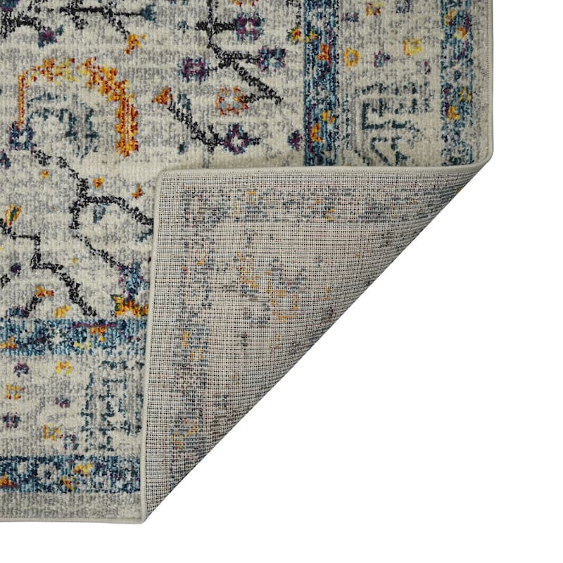 HomeRoots 5' X 8' Ivory And Yellow Oriental Distressed Area Rug - 90.00 in. x 63.00 in. x 0.38 in.